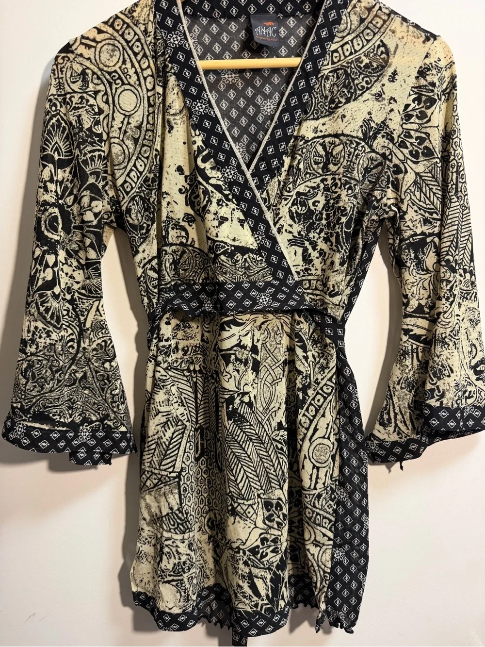 Vintage ANAC by Kimi Wearable Art Tie Belt Bell Sleeve Kimono Tunic Medium - Picture 2 of 11
